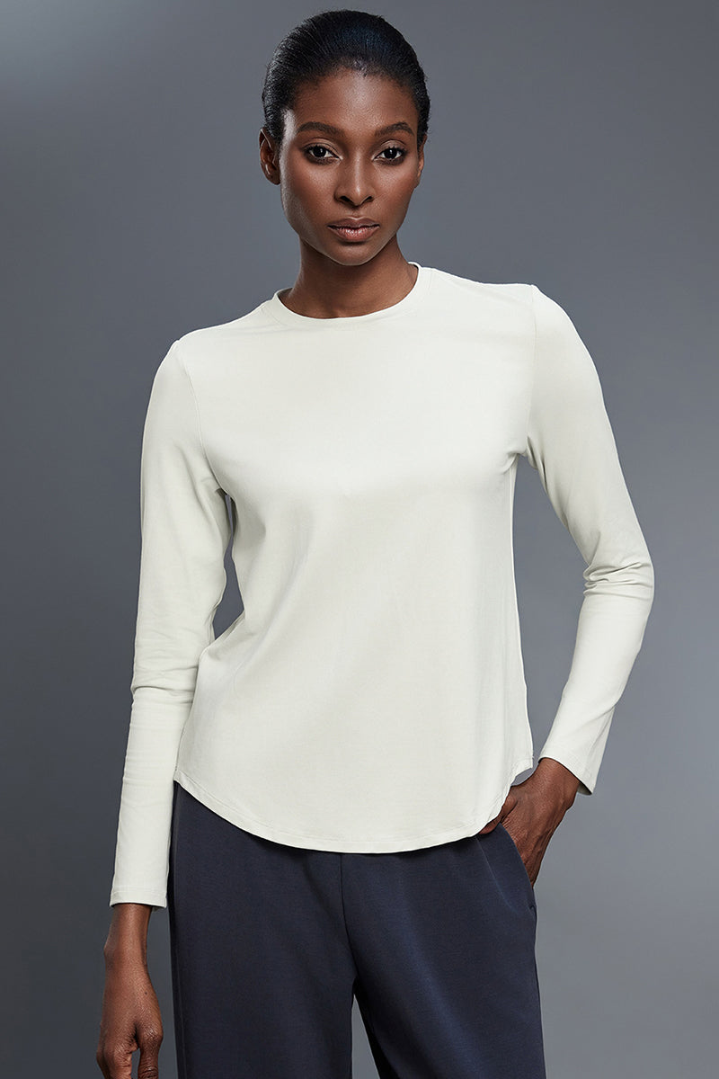 Women Relaxed-Fit Round-Neck Quick-Dry Yoga Workout Long Sleeve Top