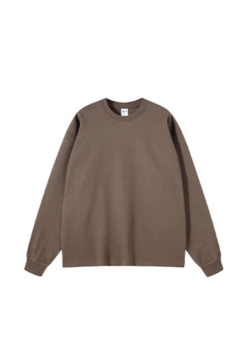 Unisex Heavyweight Oversize Long Sleeve Tee: Retro Textured Fabric Round Neck Design