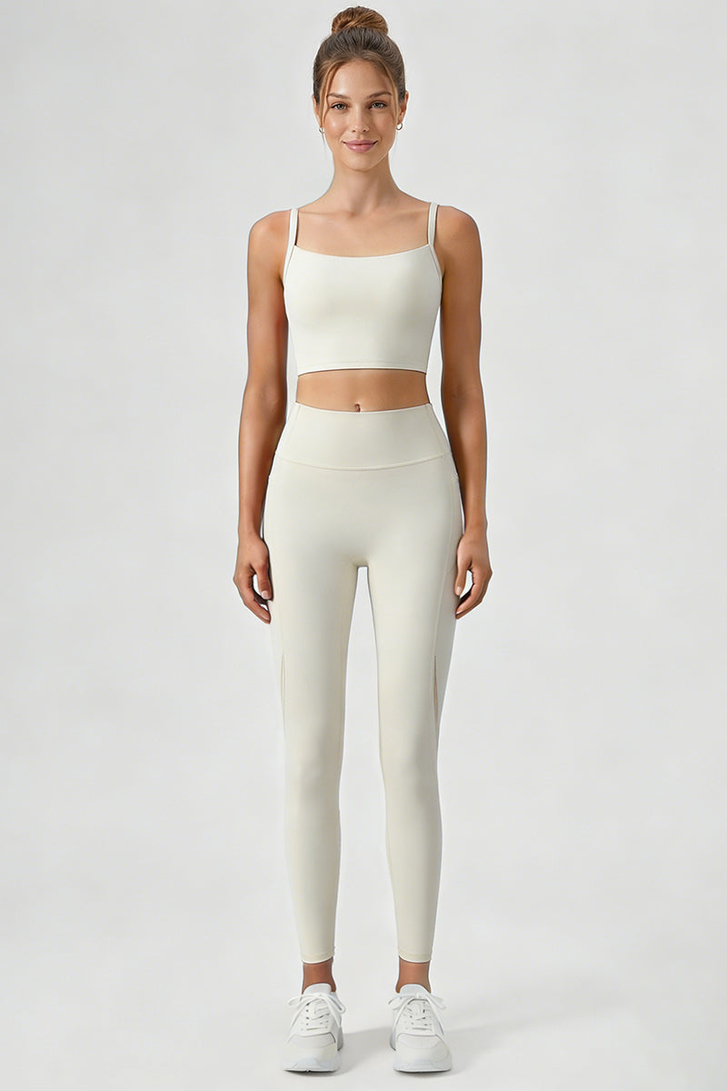Women's Yoga Sets:Twist-Back Bra And Mesh Panel Leggings
