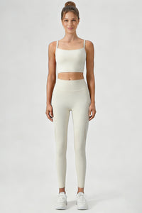 Women's Yoga Sets:Twist-Back Bra And Mesh Panel Leggings