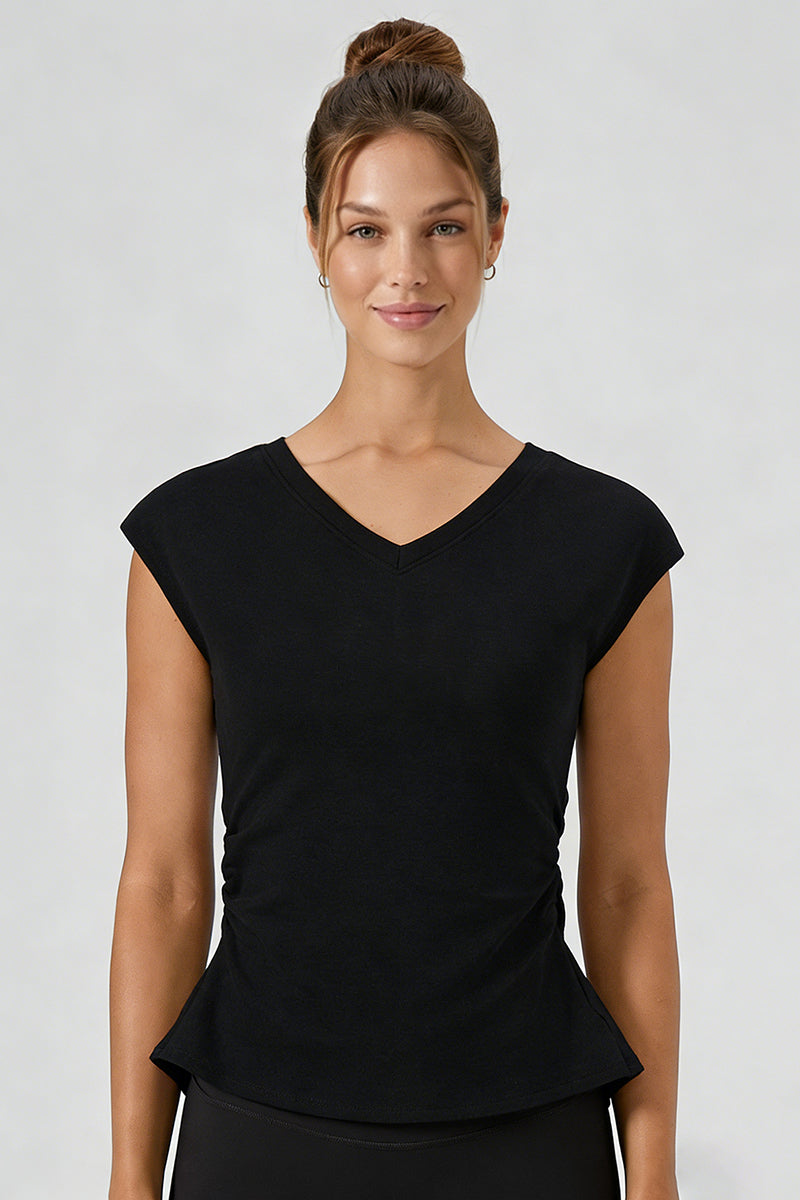 Women's Summer V-neck Pleated Sleeveless Cut Out Tank Top
