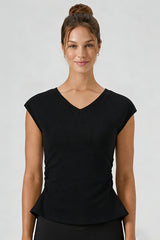 Women's Summer V-neck Pleated Sleeveless Cut Out Tank Top