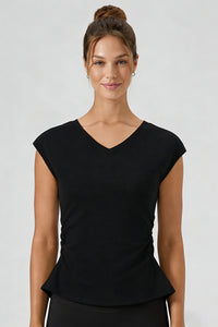 Women's Summer V-neck Pleated Sleeveless Cut Out Tank Top