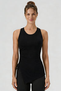 Women's Asymmetrical Ribbed Drawstring Longline Tank Top