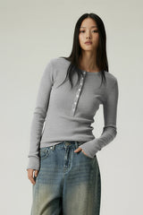 Women Slim Fit Henley Neck Long Sleeve T-Shirt - Tencel? Blend