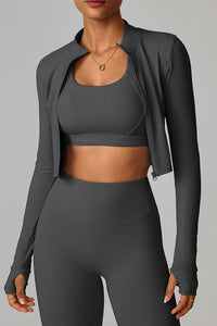 Women Zippered Slim Fit Running Yoga Long Sleeve Jacket