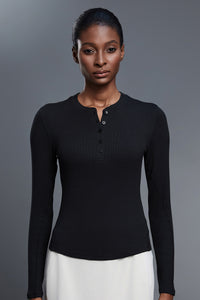 Women Henley-Collar Modal Comfort-Fit Yoga Long Sleeve Tee