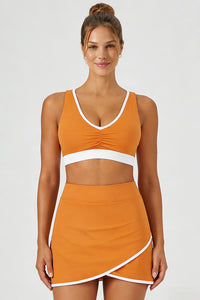 Women's Sports Sets:V-neck Cross Back Tank Top And Skirt