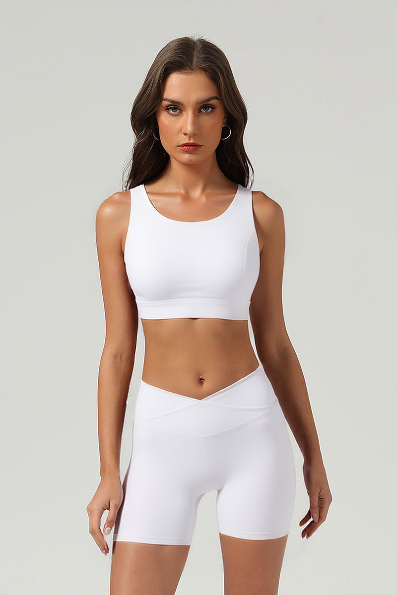 Women's Athletic Set:Cross Back Bra And Cross Waist Shorts