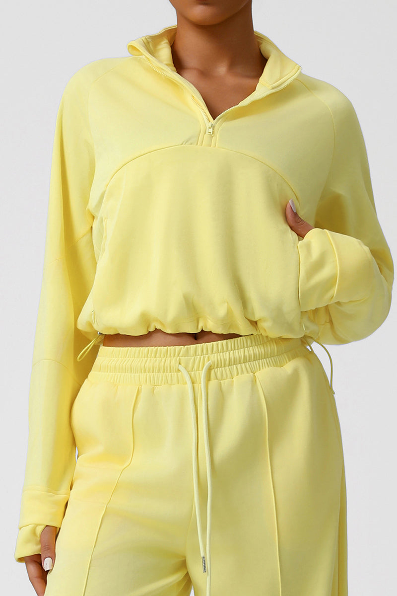 Women Thickened Half-Zip Adjustable-Hem Workout Hoodie