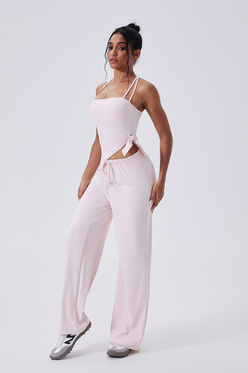 Women Square-Neck Cross-Back Yoga Set: Adjustable Sports Bra + Wide-Leg Pants