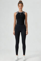 Women's Sports Sets:Half-Zip Color Block Bra And Leggings