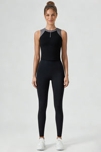 Women's Sports Sets:Half-Zip Color Block Bra And Leggings
