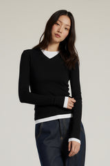 Women V-Neck Layered Slim-Fit Cashmere-Touch Long-Sleeve Knit Top