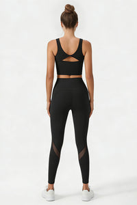 Women's Yoga Sets:Butterfly Back Bra And Mesh Panel Leggings