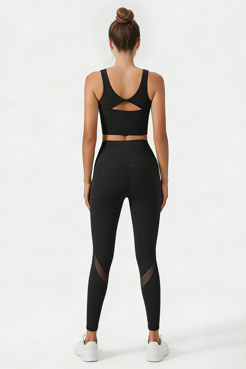 Women's Yoga Sets:Butterfly Back Bra And Mesh Panel Leggings