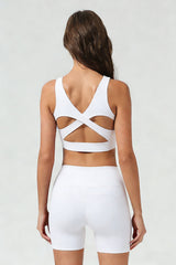 Women's Athletic Set:Cross Back Bra And Cross Waist Shorts