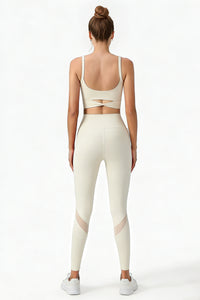 Women's Yoga Sets:Twist-Back Bra And Mesh Panel Leggings