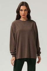 Unisex Heavyweight Oversize Long Sleeve Tee: Retro Textured Fabric Round Neck Design