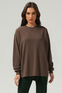 Unisex Heavyweight Oversize Long Sleeve Tee: Retro Textured Fabric Round Neck Design