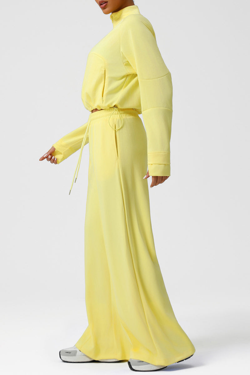 Women Casual Sporty Set: Half Zip Pullover + Wide Leg Pants