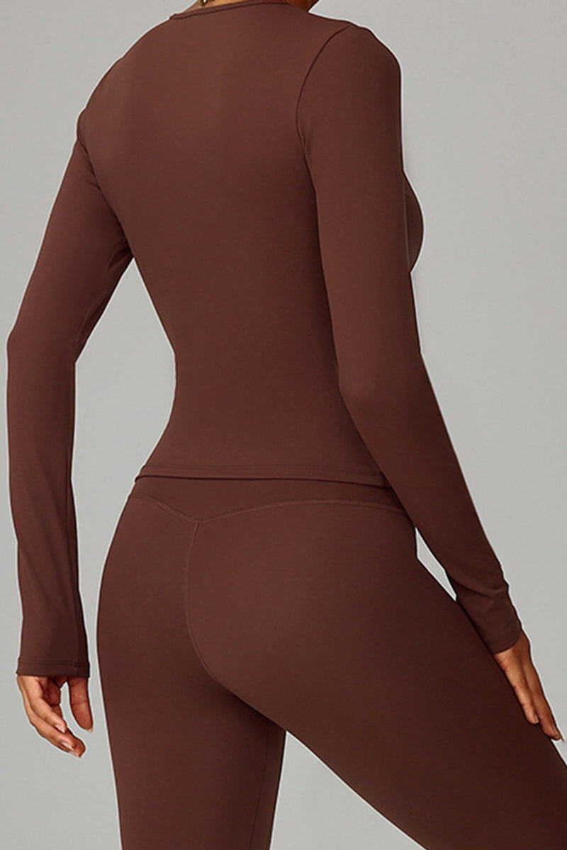 Women Brushed Round Neck Slim Fit Workout Long Sleeve Top