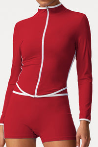 Women Color Block Naked Feel Zip Jacket