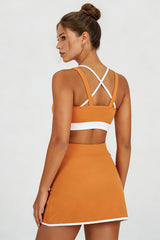 Women's Sports Sets:V-neck Cross Back Tank Top And Skirt