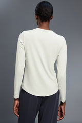 Women Relaxed-Fit Round-Neck Quick-Dry Yoga Workout Long Sleeve Top