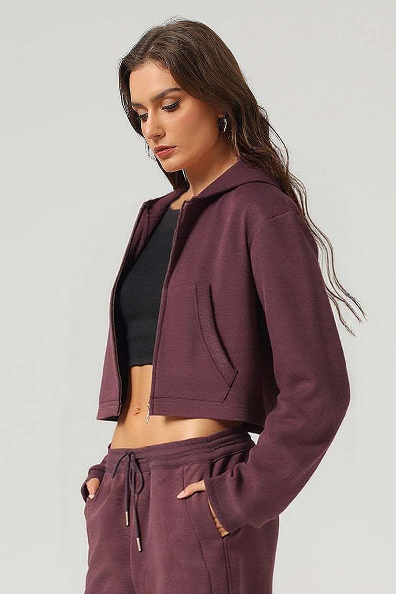 Women Clean Fit Cropped Zip-Up Hoodie