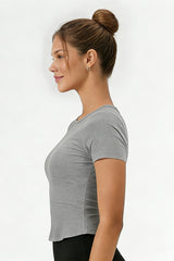Women's Summer Slim Fit Crew Neck Solid Sports T-Shirt
