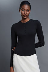 Women Henley-Collar Modal Comfort-Fit Yoga Long Sleeve Tee