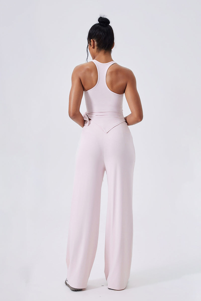 Women Square-Neck Cross-Back Yoga Set: Adjustable Sports Bra + Wide-Leg Pants