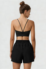Women Sports Sets:Thin Strap Bra And  Side Pocket Shorts