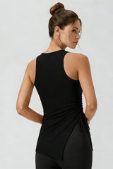 Women's Asymmetrical Ribbed Drawstring Longline Tank Top