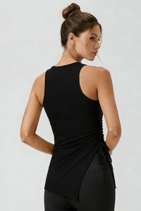 Women's Asymmetrical Ribbed Drawstring Longline Tank Top