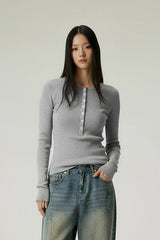 Women Slim Fit Henley Neck Long Sleeve T-Shirt - Tencel? Blend