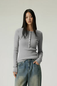 Women Slim Fit Henley Neck Long Sleeve T-Shirt - Tencel? Blend