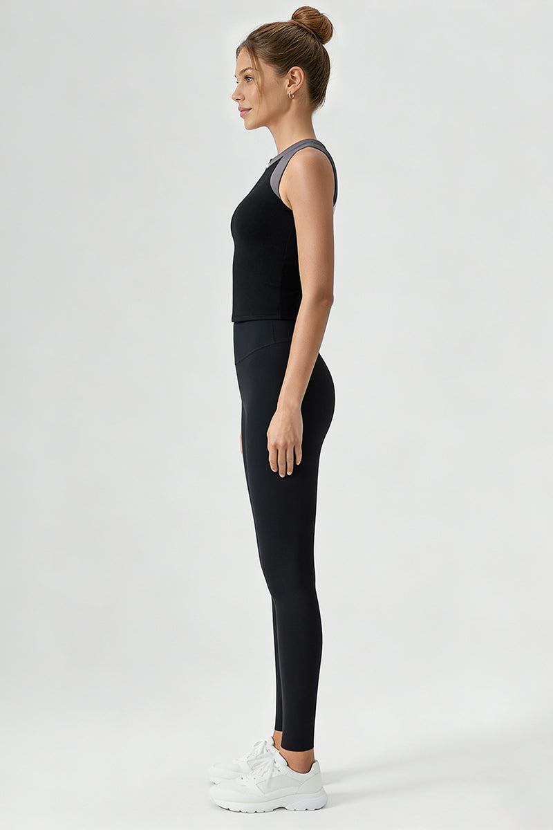 Women's Sports Sets:Half-Zip Color Block Bra And Leggings