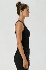 Women's Asymmetrical Ribbed Drawstring Longline Tank Top