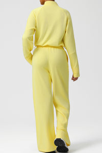 Women Casual Sporty Set: Half Zip Pullover + Wide Leg Pants