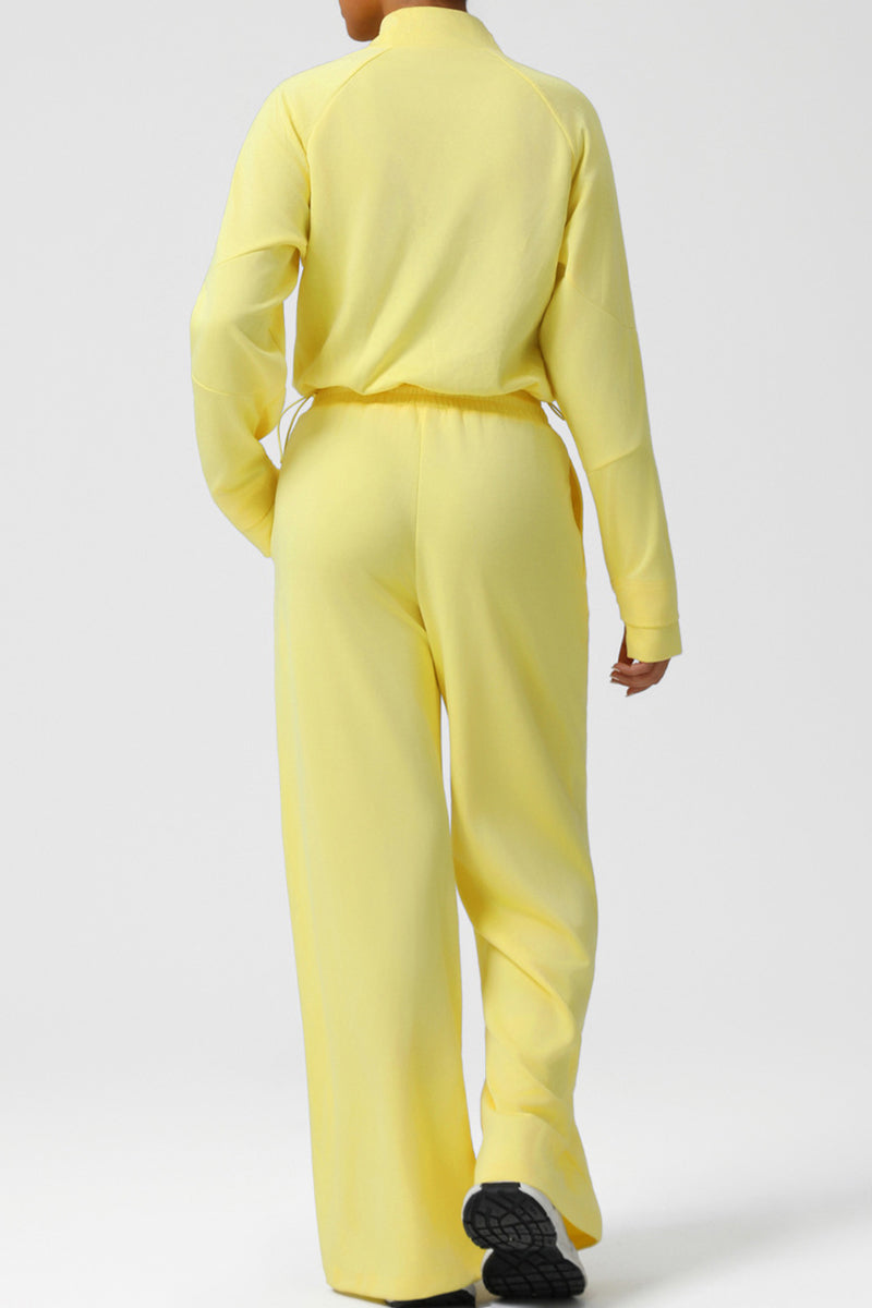 Women Casual Sporty Set: Half Zip Pullover + Wide Leg Pants