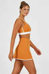 Women's Sports Sets:V-neck Cross Back Tank Top And Skirt