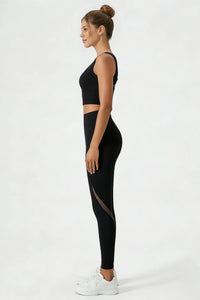 Women's Yoga Sets:Butterfly Back Bra And Mesh Panel Leggings