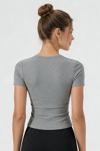 Women's Summer Slim Fit Crew Neck Solid Sports T-Shirt