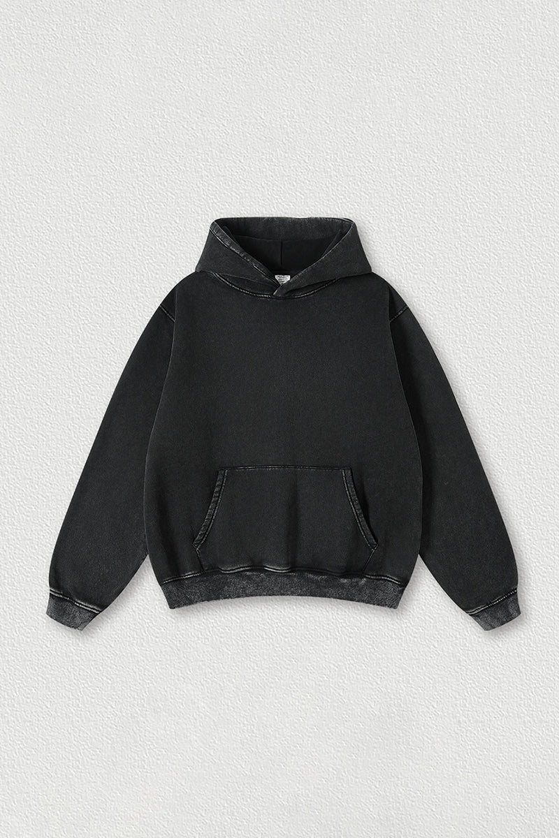 Heavyweight fleece hooded washed sweatshirt
