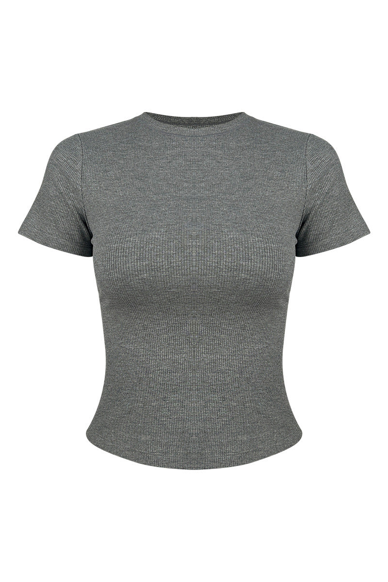 Women's Summer Slim Fit Crew Neck Solid Sports T-Shirt