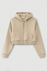 Loose cropped zip-up hooded jacket