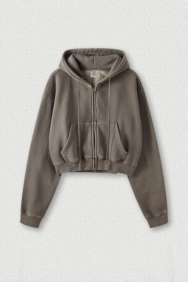 Women's zippered fleece cropped sweatshirt jacket