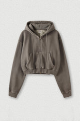 Women's zippered fleece cropped sweatshirt jacket